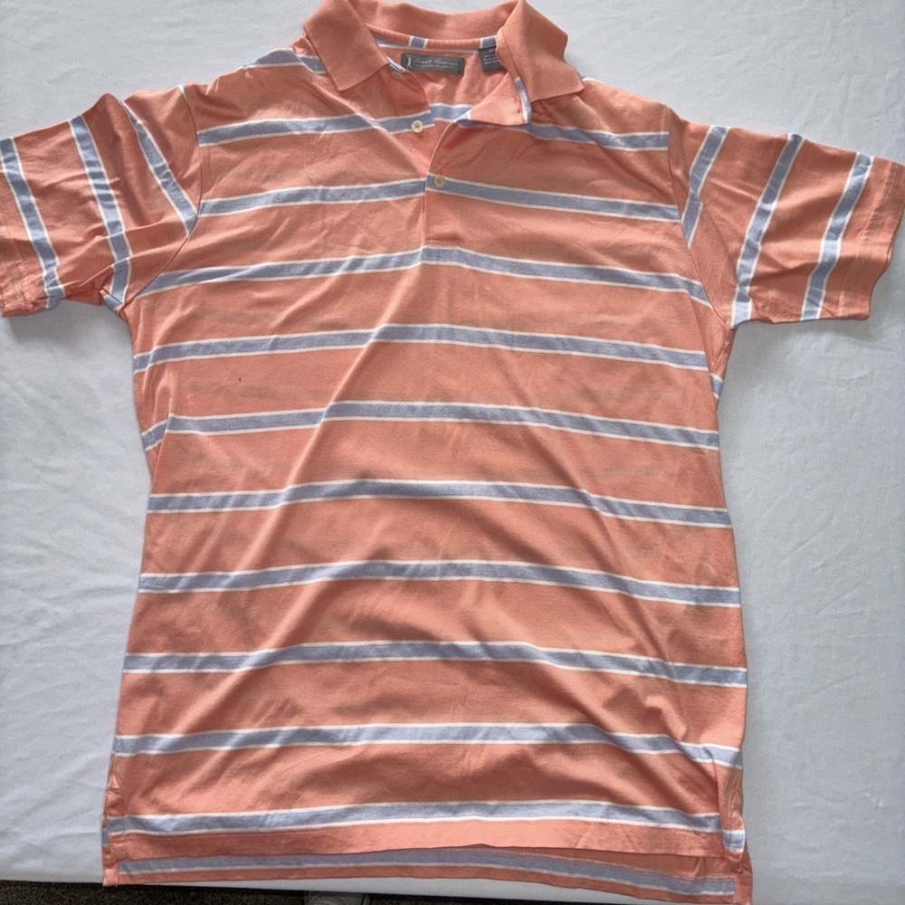 DANIEL CREMIEUX Signature Collection M Short Sleeve Golf Polo Peach/Grey Striped